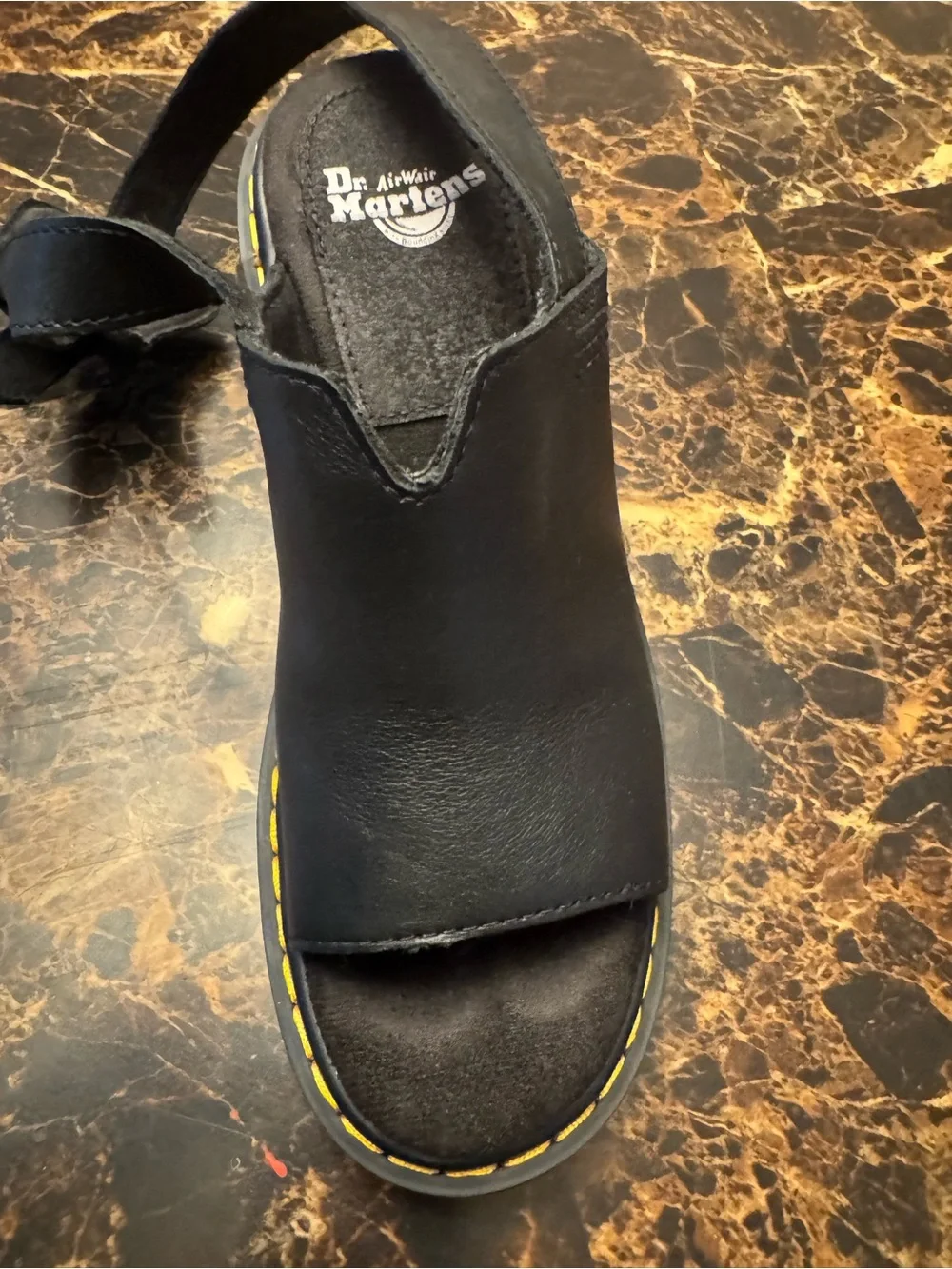 Dr. Martens Black Leather Yellow-Stitch Platform Sandals size 6